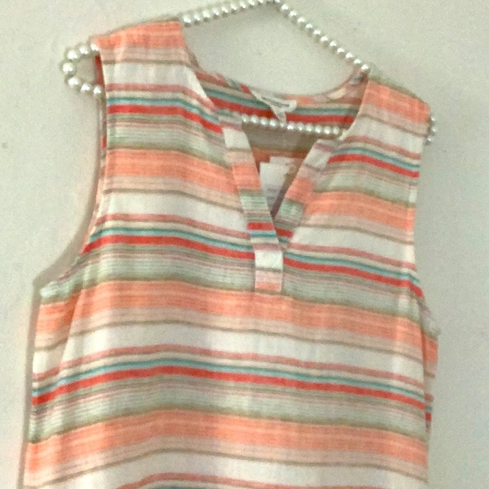 BeachLunchLounge Linen Blend Jaylene Coral Sands Striped Sleeveless Lined Dress - Picture 7 of 7